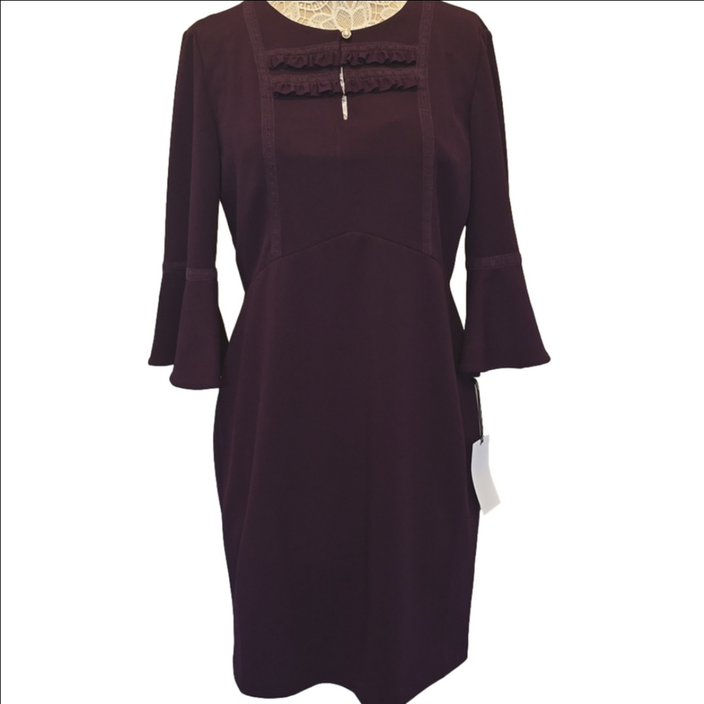 IVANKA TRUMP Bell Sleeve Plum Sheath Dress 🔖NWT